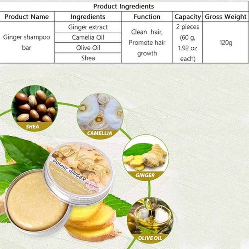 Ginger Shampoo Bar for Hair Regrowth and Anti-Dandruff - 2 Pack Natural Organic Soap for Hair Growth and Anti-Itching