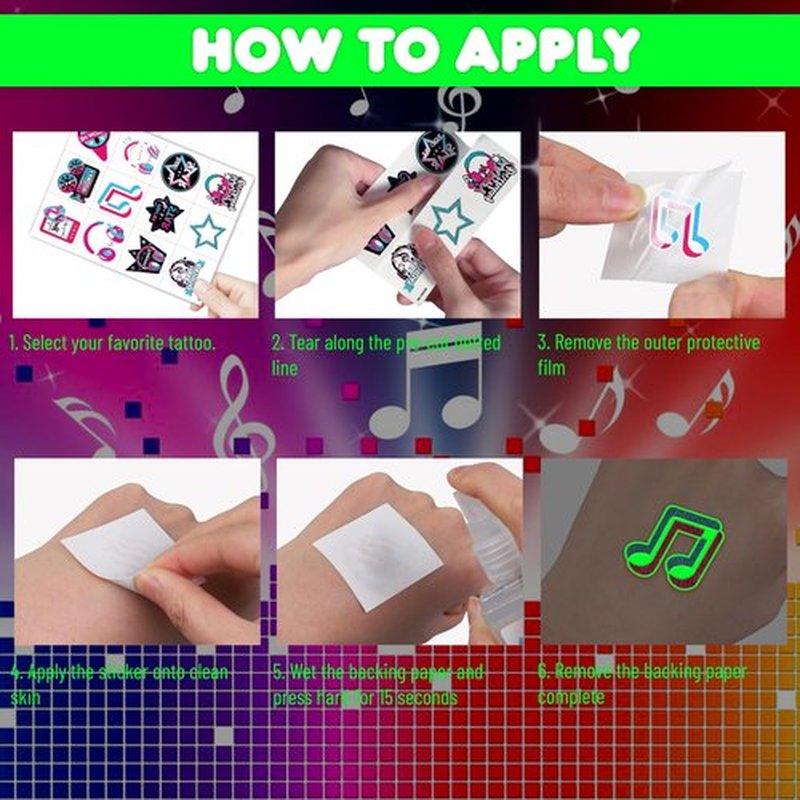 96PCS Music Note Notes Musical Pre-Cut Luminous Glow in the dark Temporary Tattoos for Kids Birthday Themed Party Supplies Decorations Favors Super Cute Instrument Tattoo Stickers Gifts for Girls Boys
