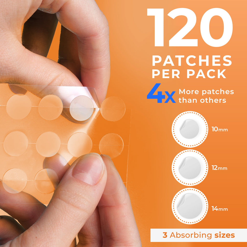 PatchRx Acne Patches (120 Count) with Tea Tree Oil, Hydrocolloid Pimple Patches for Face - Zit Patch Acne Dots - Pimple Patch with 3 Size Acne Stickers
