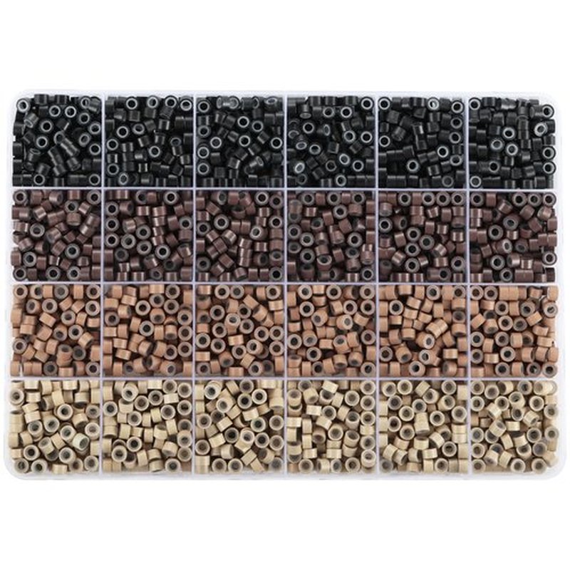 Silicone Beads for Hair Extensions, Funtopia 1920pcs 4 Colors 5mm Hair Extension Beads, Silicone Lined Micro Rings Links, Hair Tinsel Bead for Hair Styling (Black-Dark Brown-Light Brown-Blonde)