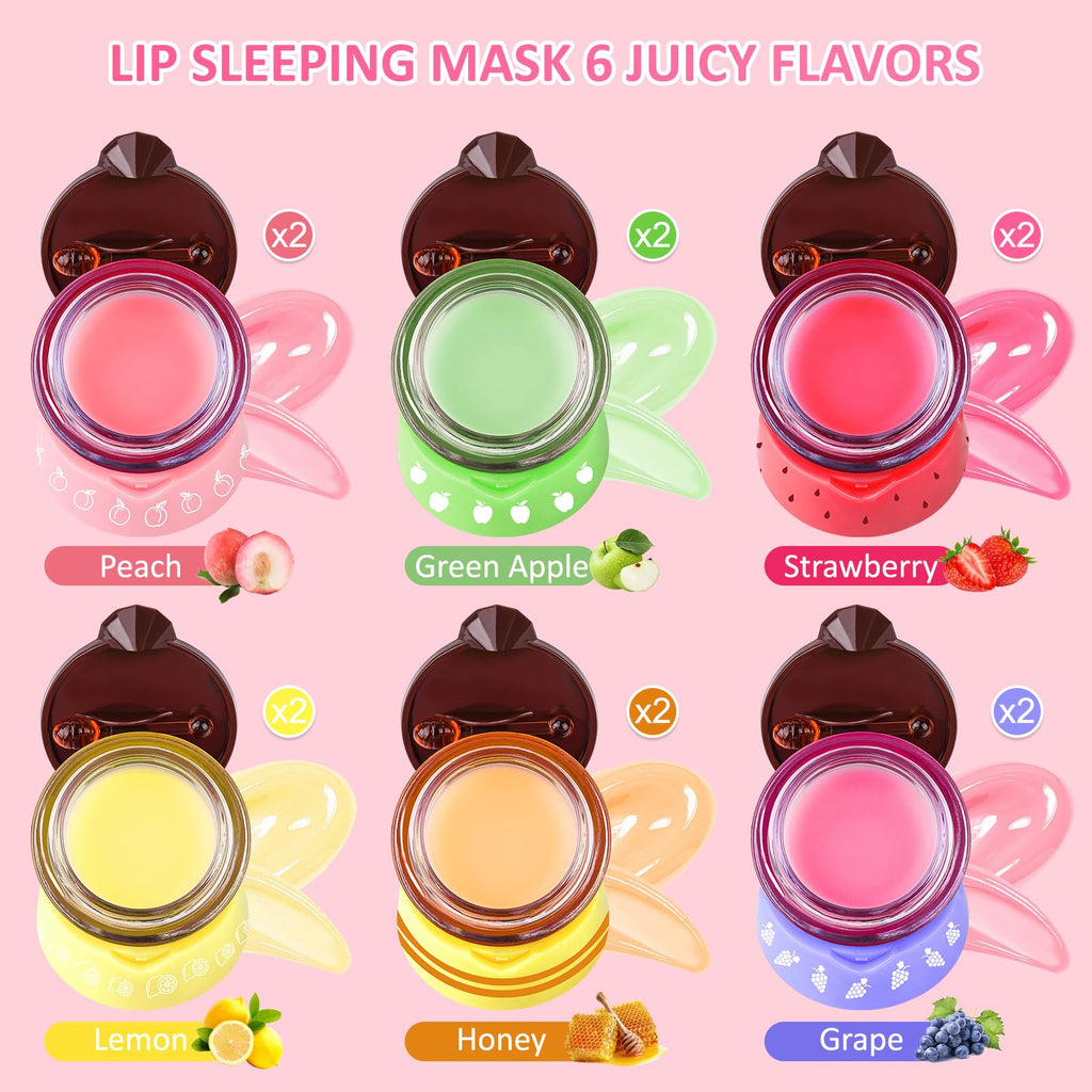 VISRIE 12 PCS Bee Lip Balm Honey Pot, Overnight Sleeping Lip Mask with Applicator - Propolis & Fruit Extract Moisturizing Lip Care for Dry Cracked Lips, Cute Makeup Gift for Women & Girls