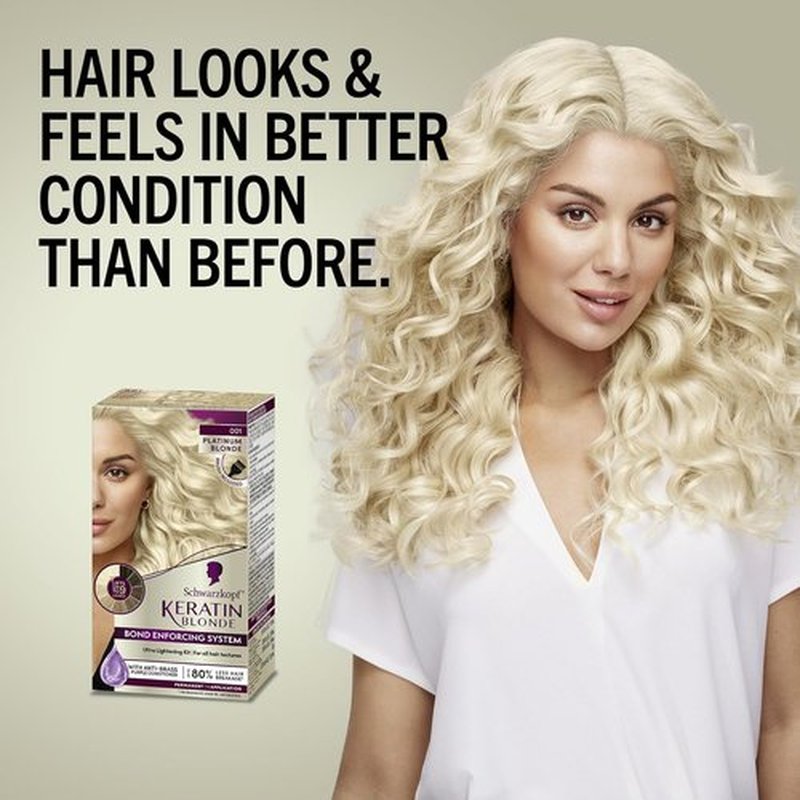 Schwarzkopf Keratin Blonde Hair Dye - 001 High Lift Platinum Blonde | Professional Permanent Color with Bond Enforcing System & Conditioner