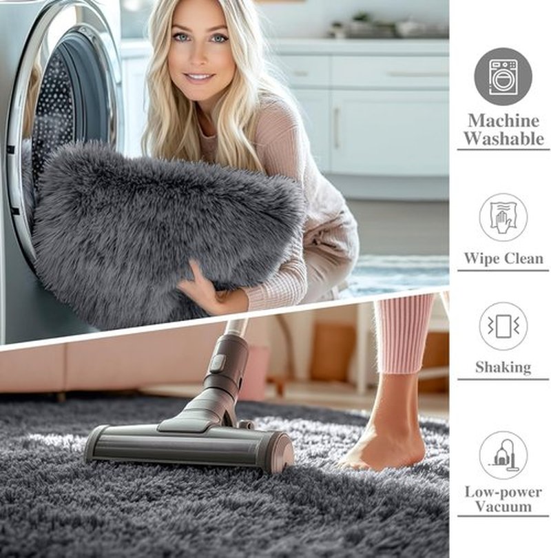OLANLY Grey Round Area Rug - Soft, Fluffy, Machine Washable 2 ft Circle Carpet for Bedroom & Living Room Decor