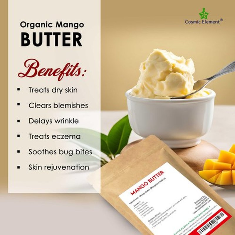 Cosmic Element 100% Pure Organic Mango Butter - Unrefined Raw Mango Butter with Vitamins A, C & E | Antioxidant-Rich Mango Body Butter for Skin & Hair | Shea Butter Substitute for Soap & Lotion - 4oz