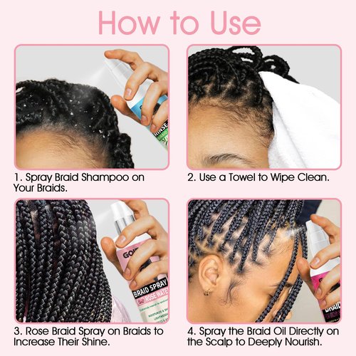 Braid Spray Rose Mint for Dreads, Dreadlocks, Locks - No-Water Braid Shampoo for Locs, Twists, Weaves - Rinse-Free Dreadlock Shampoo for Build-Up - Braid Oil for Soothes Moisturizes Dry & Itchy Scalp