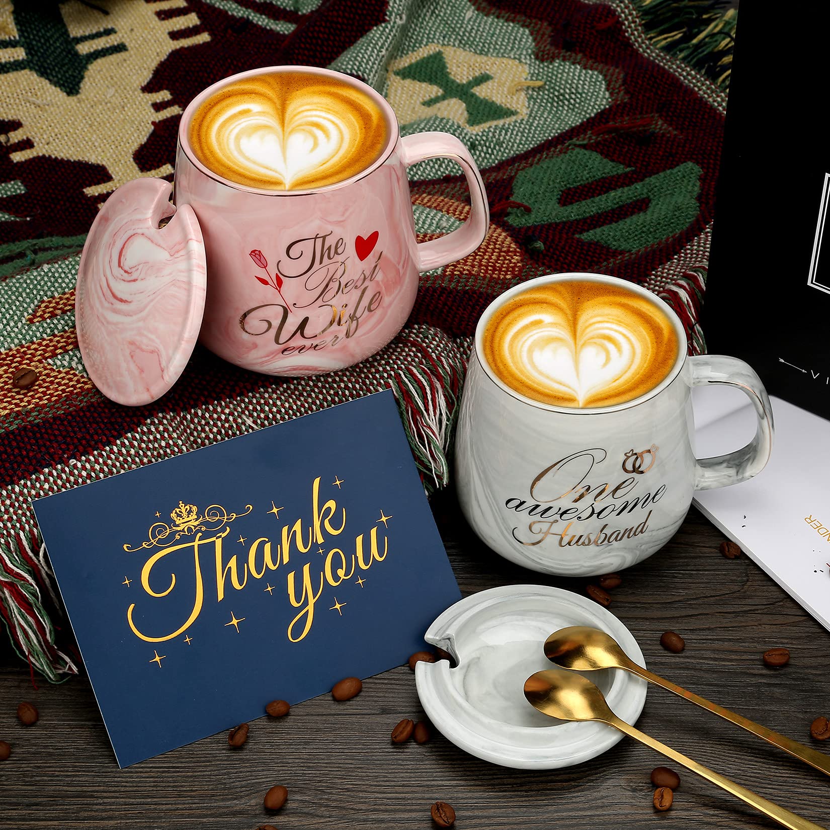 One Awesome Husband, The Best Wife Ever Coffee Mugs Mr Mrs Gift Set - Unique Anniversary Engagement Wedding Gifts for Couples - Funny Idea for Lovers Friends Parents Housewarming -15 OZ