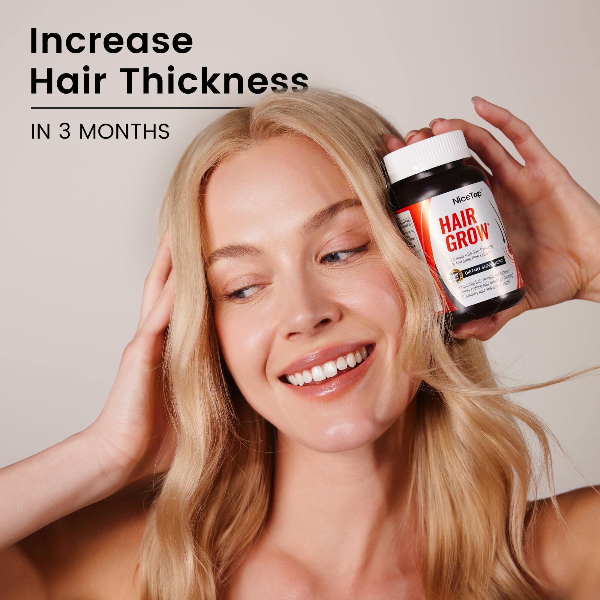 NiceTop Hair Growth Supplement, Hair Care Support for Strength, Thickness Growth, with Biotin Vitamin A, C, E, Zinc, 60 Capsules