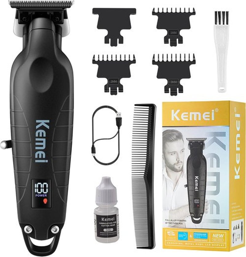KEMEI 2293 Professional Hair & Beard Trimmer - Cordless T Blade Clippers for Barbers