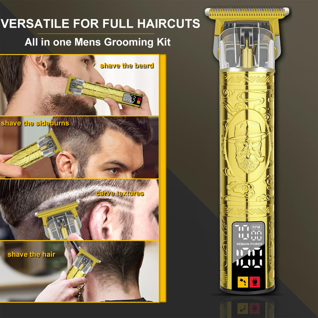 LQT Professional Cordless Hair Clippers for Men, Rechargeable Barber Clipper and Beard Trimmer Set with T-Blade, Adjustable Lever, LED Display,Haircut Trimmer Kit for Home & Barbers,Gold,Gift for Men