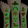 96 PCS Western Cowboy Pre-Cut Luminous Glow in the dark Temporary Tattoos for Kids First Themed Birthday Party Supplies Favors Decorations 8 Sheets Super Cute Fake Tattoo Stickers Gifts for Boys Girls
