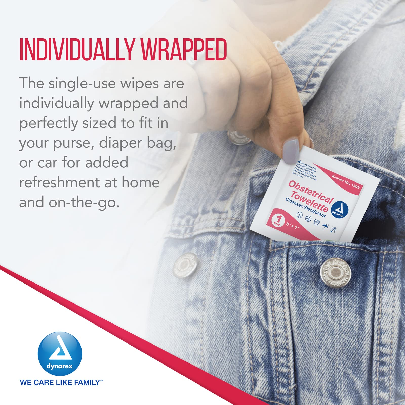 Dynarex 5 x 7" Obstetrical Towelettes - Benzalkonium Chloride Wipes with 5% Alcohol - Pre-Moistened, Scented & Individually Wrapped Sanitizing Wipes - 1 Box of 100 Wipes