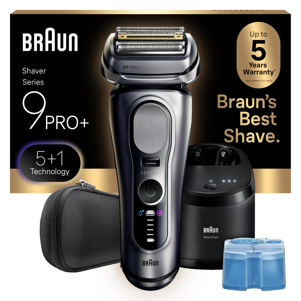 Braun Series 9 PRO+ Electric Shaver for Men, Wet & Dry Foil Razor, 6-in-1 SmartCare Clean & Charge Center, Built-in Precision ProTrimmer, Travel Case, Silver 9667cc