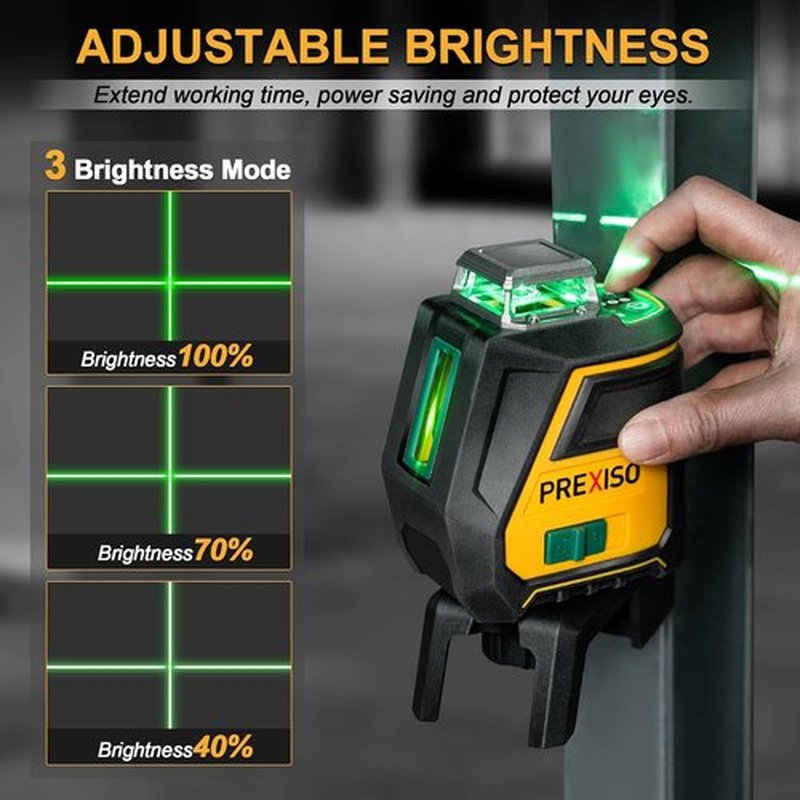 PREXISO 360 Laser Level - Rechargeable Green Vertical Line Laser with Tripod | 100Ft Range & 3 Brightness Settings