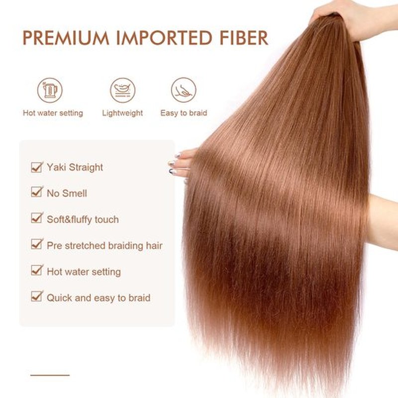 DIFUNEE Pre-stretched Braiding Hair - 24 Inch 8 Packs Brown Braiding Hair For Twist or Box Braids, Long Yaki Texture Hot Water Setting Synthetic Braiding Hair Extensions (24 Inch, #30-8P)