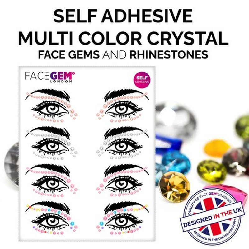Face Gems – Face Jewels - Self-Adhesive Rhinestone Face Jewels for Makeup, Party & Rave Looks - Eye Gems, Face Glitter, Festival Face Gems, Glitter Tattoo, Self- Adhesive Festival Gems (Multicolor)