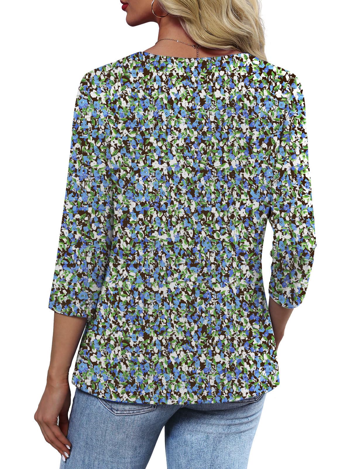 Lylinan Womens V Neck 3/4 Sleeve Tunic Shirts Casual Loose Fit Spring Summer Blouse Style Clothing S-XXL
