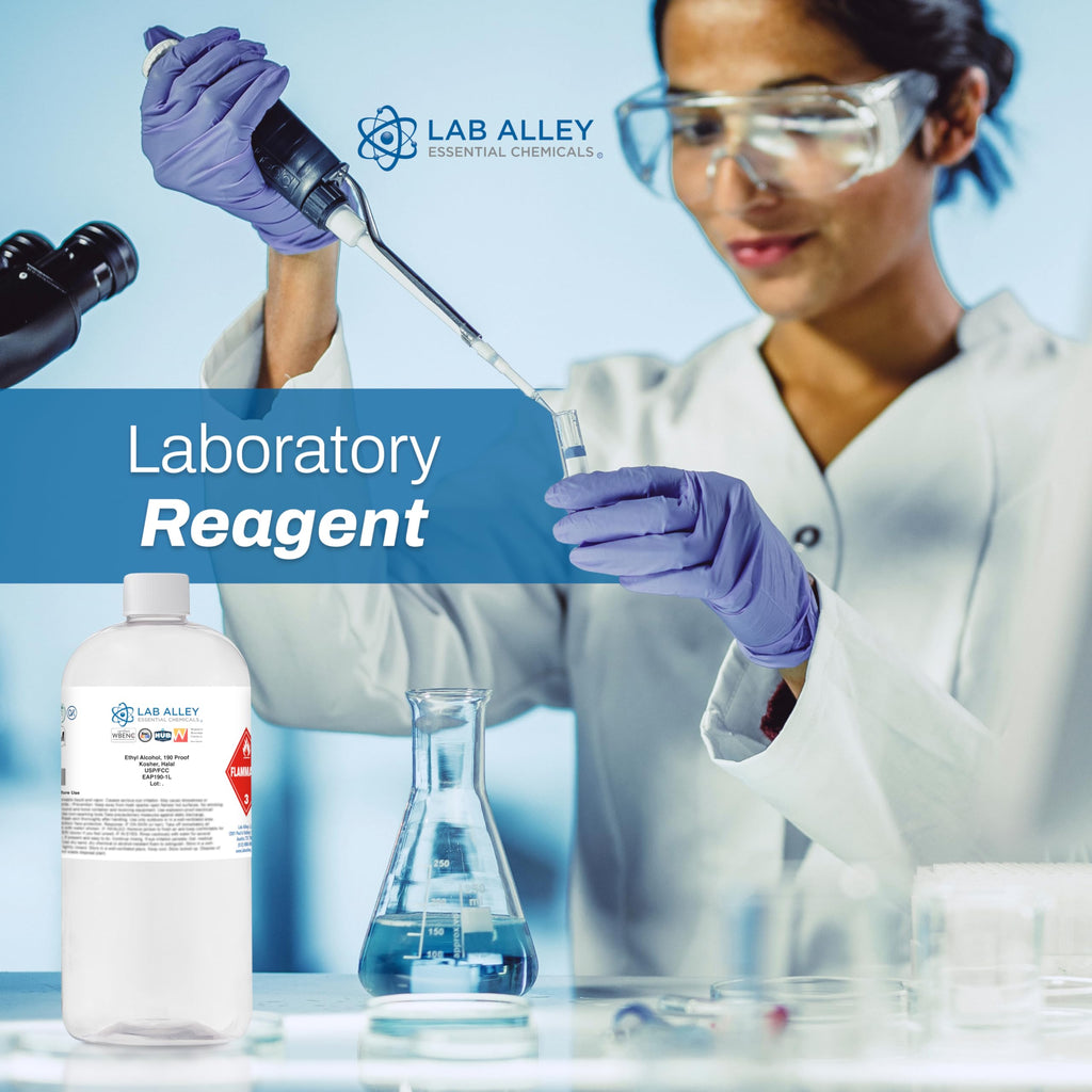 Lab Alley Ethanol 190 Proof (95%) USP/FCC Food Grade Alcohol, Grain Alcohol Solvent, Kosher, Laboratory & Extraction Use (1 Liter)