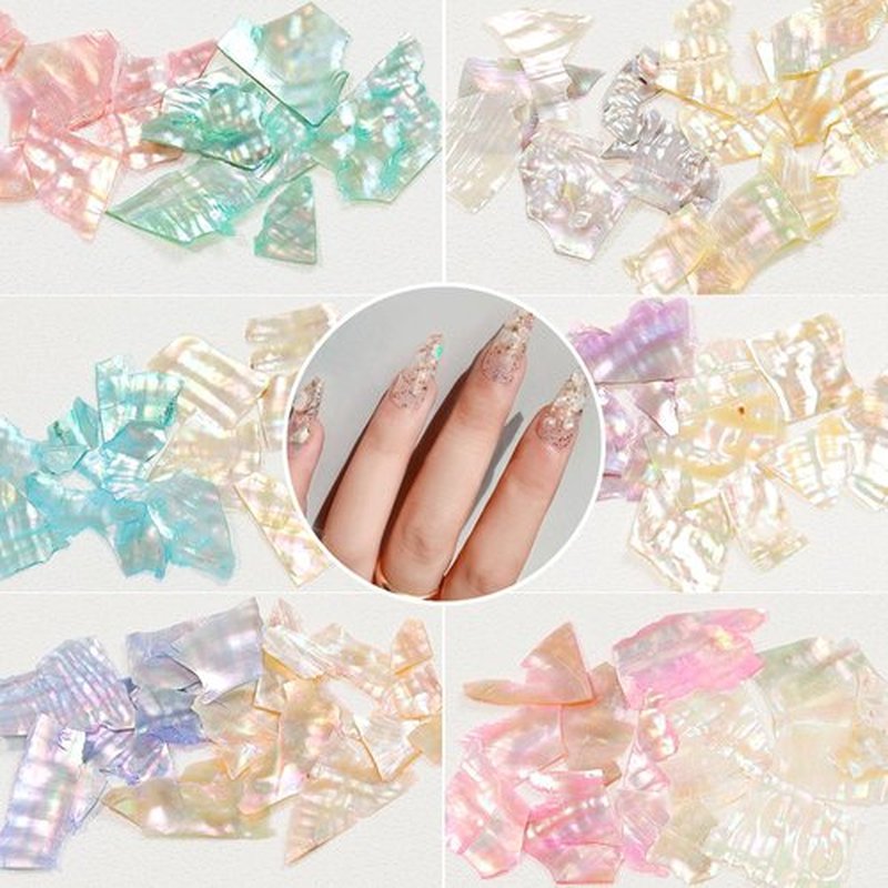 24 Grids Abalone Shell Nail Art Sequins, Aurora Ultrathin Seashell Nail Gems, Natural Color Mermaid Slices Stuff for Nail Art Decorations Accessories