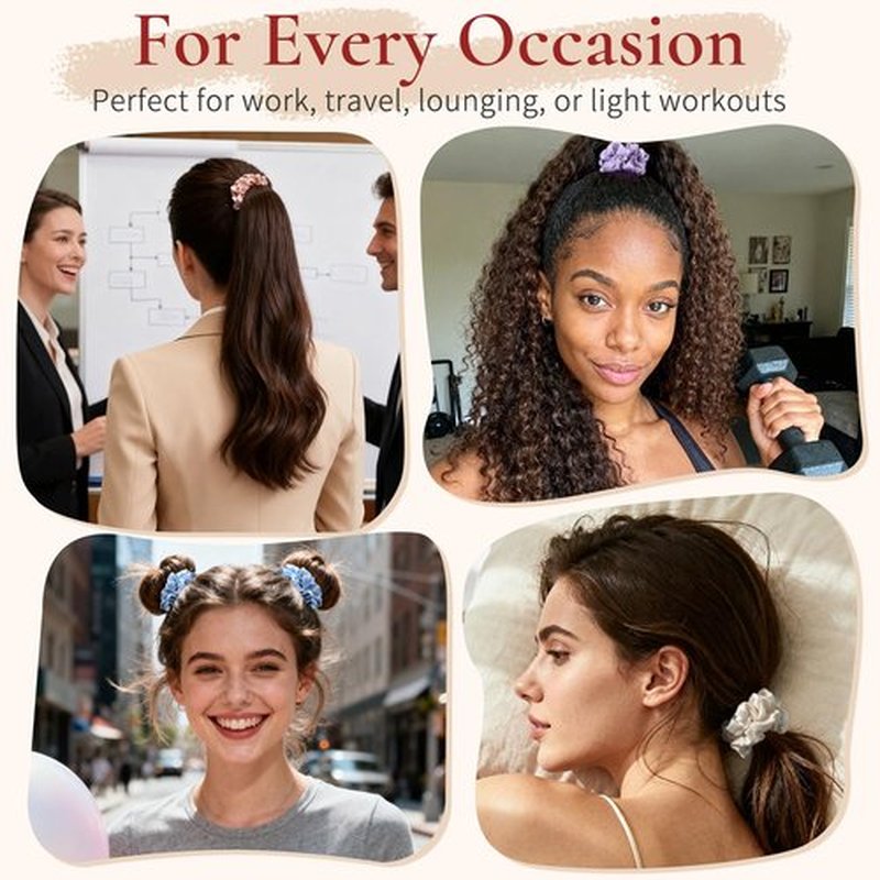 Silk Hair Ties 3 Pack 6A 100% Mulberry Silk Scrunchies 22 Momme Small Sleep Ties and No Damage No Crease for Women Girls Curly Thick Thin Hair, Sample Fabric Provided (Coral & Light Brown & Beige)