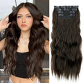 Kurope 4PCS Clip in Hair Extensions for Women Dark Brown Hair Extensions Clip Ins 20 Inch Long Wavy Synthetic Hairpieces, Perfect for Daily Wear and Parties