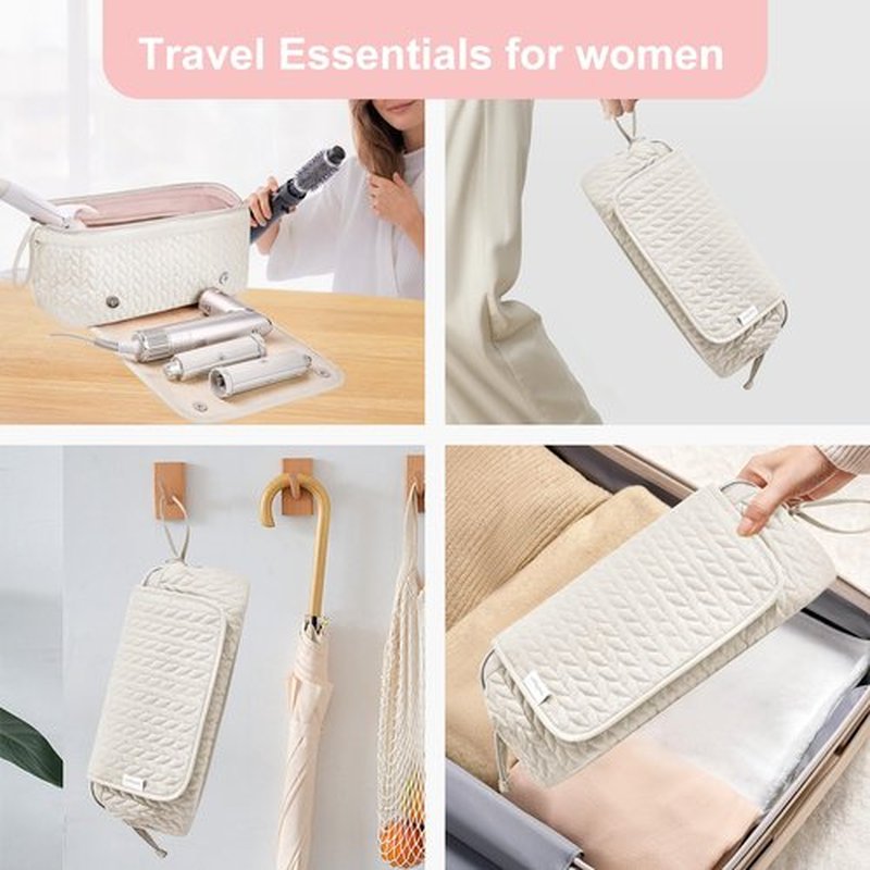 Hair Tools Travel Bag Karsyon Heat Resistant Mat Case Hot Tools Straightener, Curling Iron,Hair Dryers,Haircare Accessories Travel Essentials for Women 2 in 1 Organizer Bags(Beige)