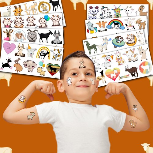 Goat Temporary Tattoos 8 Sheets 80 PCS Farm Goat Party Decorations Supplies Favors Animals Theme Birthday Cute Stickers Christmas Gifts for Boys Girls Class School Prizes Carnival