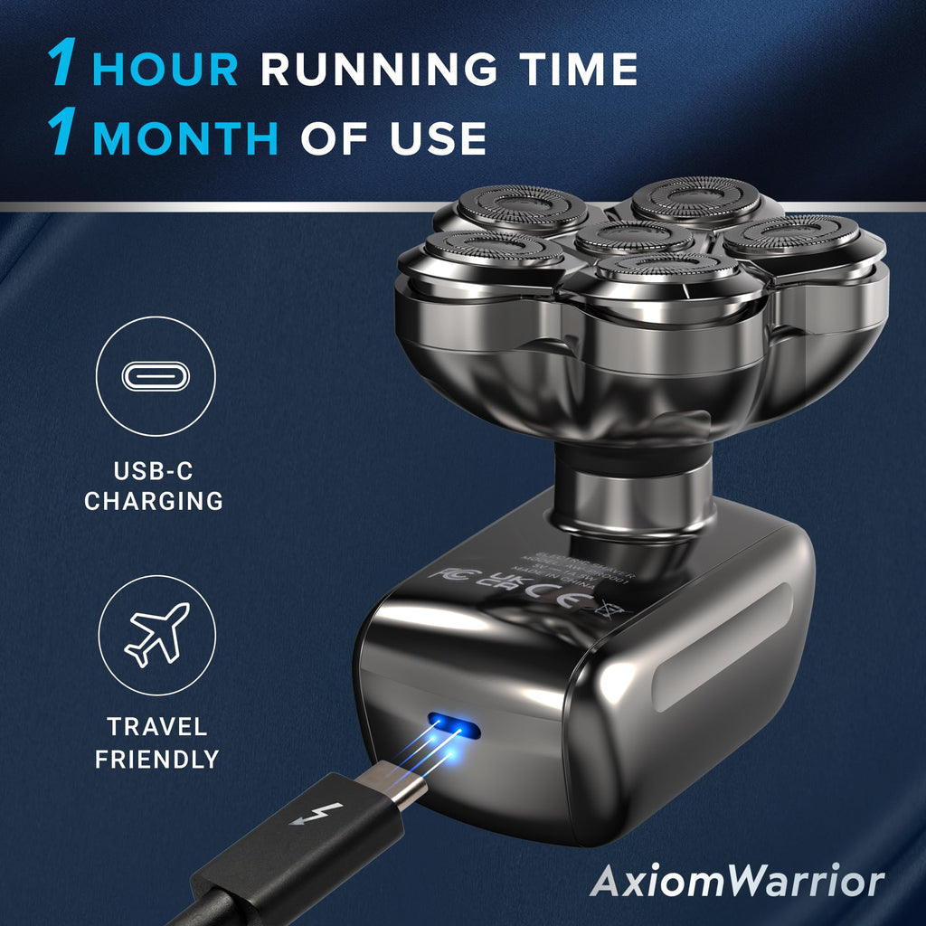Electric Head Shaver for Bald Men: Waterproof Cordless Electric Razor for Bald Head & Hair Shaving - Close Shave, Skin-Friendly, 360° Full Coverage & Effortless Control, Easy to Clean, Wet & Dry Use