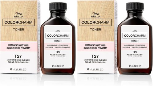 COLORCHARM Permanent Liquid Toner - Neutralize Brass, Paraben-Free & Vegan - T27 Medium Beige Blonde, 1.4 Fl Oz