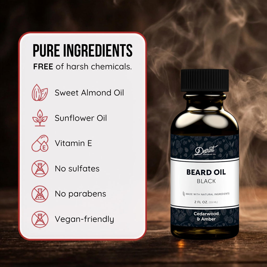 Detroit Grooming Co. Beard Oil (2oz) - Cedarwood & Amber - Premium Nourishing Formula with Sweet Almond Oil & Vitamin E - Men's Beard Softener & Moisturizer - Double Size