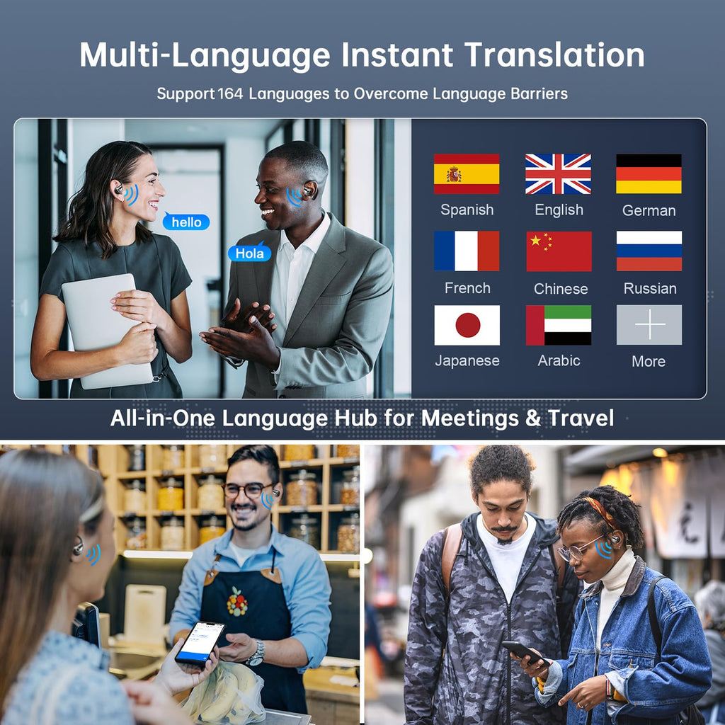 AI Translation Earbuds Real Time, 2026 Upgrade 164 Language Translator Earbuds Bluetooth 5.4 OWS 3-in-1 Translation Headphones, Wireless Translating Device for Travel Business Learning with App 1