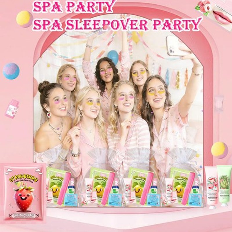 144 PCS Spa Party Supplies for Women, Spa Party Favors Include Face Masks Skincare,Hand Cream,Lip Mask,Comb and Foot Bath Bombs,Spa Birthday Sleepover Party Supplies for Women