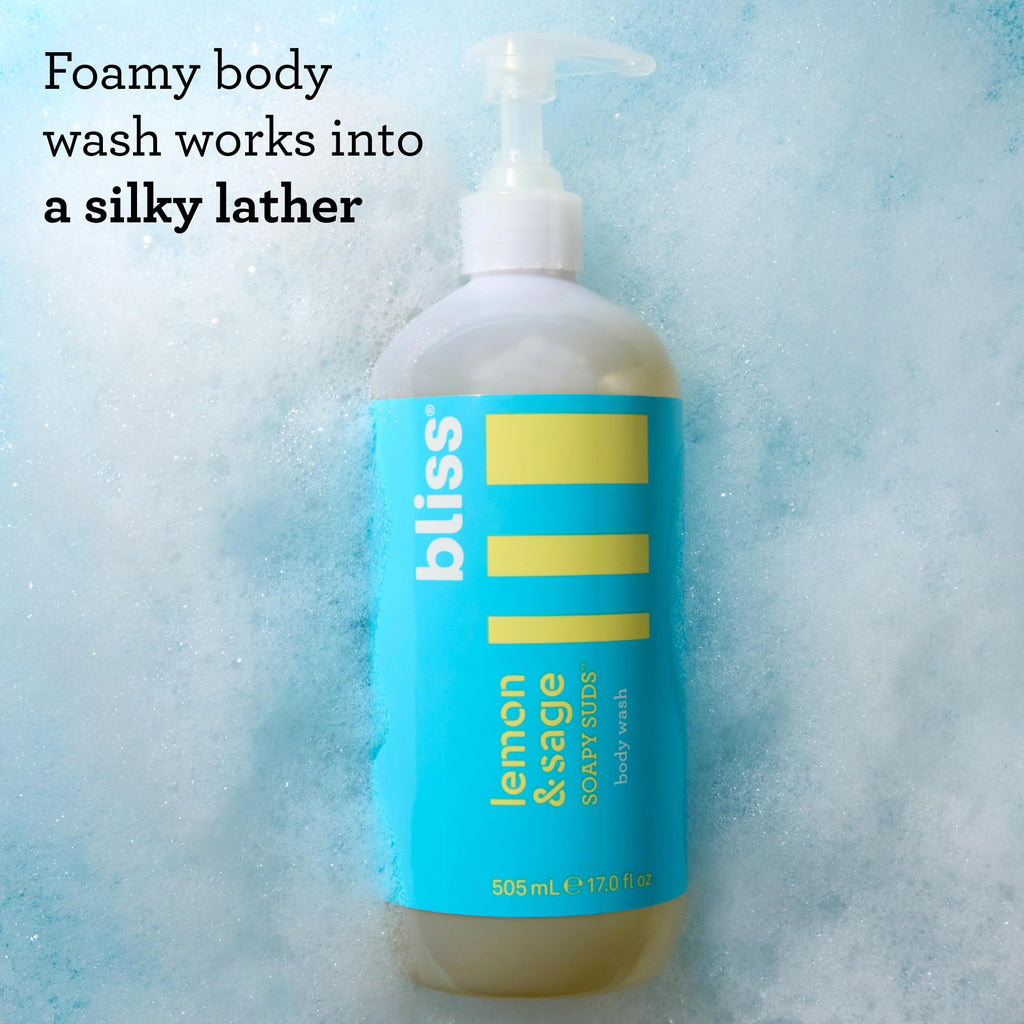 Bliss Lemon & Sage Trio: Soapy Suds Body Wash, Exfoliating Body Scrub & Lemon & Sage Body Butter – Hydrating & Nourishing for Soft, Radiant Skin
