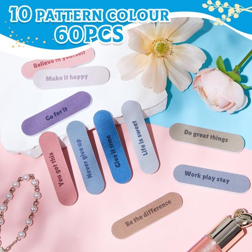 Teenyyou 60 Pcs Mini Nail Files Inspirational Gifts for Women Motivational Floral Double Sided Emery Boards Manicure Tools Employee Appreciation Encouragement Valentines Holiday Gifts(Pastel)