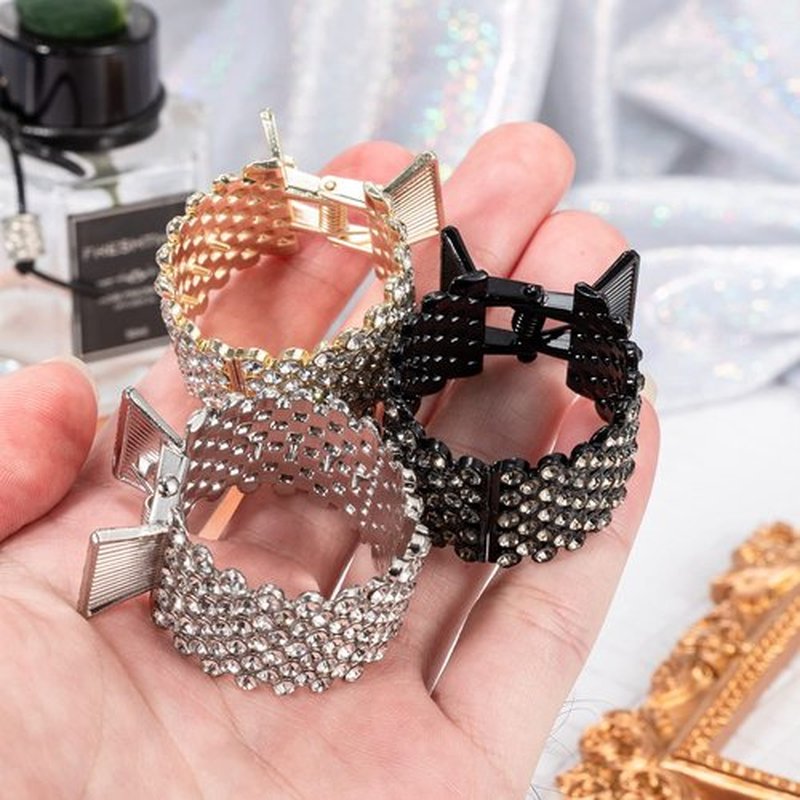 Noverlife 3PCS Rhinestone Hair Claw Clips for High Ponytail, Small Metal Shark Hair Clips Ponytail Buckle Holder for Thick Long Hair, Decorative Hair Barrettes Hair Accessories for Women & Girls