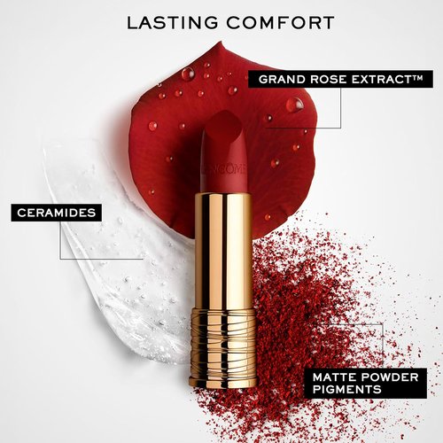 Lancôme L’Absolu Rouge Drama Matte Lipstick - Ultra Matte Finish, 8HR Full Coverage, Moisturizing Ceramides & Hyaluronic Acid