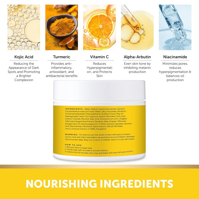 VALITIC Turmeric Kojic Acid Cleansing Pads - Exfoliating Dark Spot Remover with Vitamin C & Retinol - 60 Count