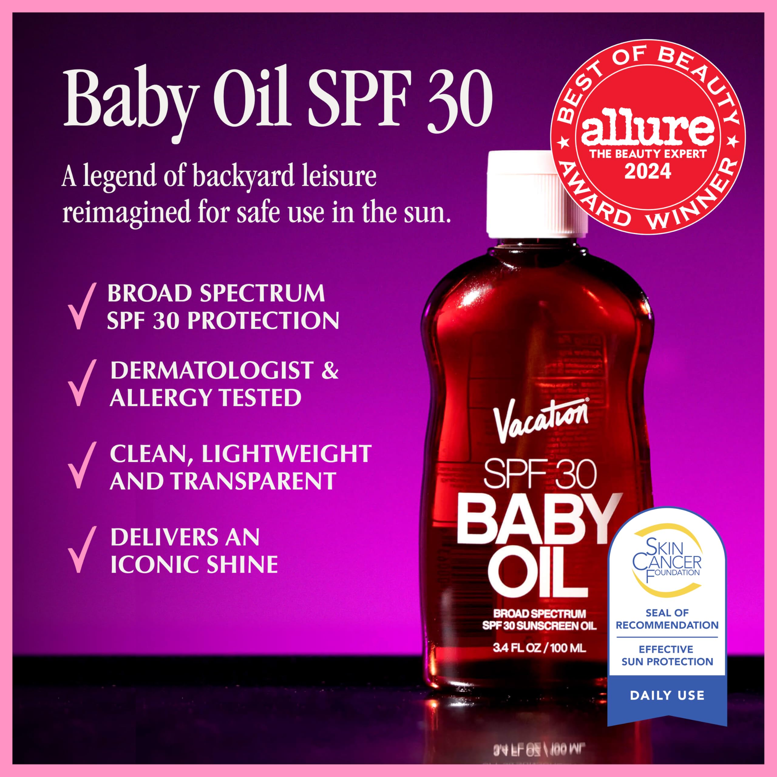Vacation Baby Oil SPF 30 Sunscreen Oil and Air Freshener Bundle, 3.4 Fluid Ounces - Hydrating, Lightweight, Body Sunscreen, Transparent on All Skin Tones, Water-Resistant, Vegan