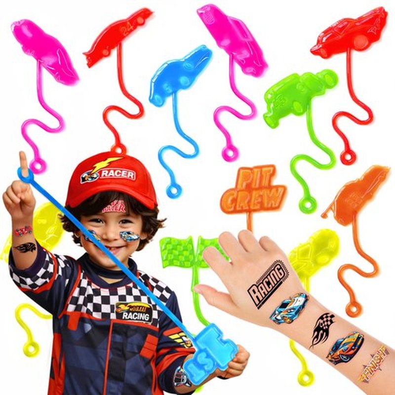 48PCS Race Car Party Favors - 24PCS Temporary Tattoos & 24PCS Stick Hands - Perfect Birthday Party Supplies, Goodie Bag Stuffers, Treasure Box Toys, Classroom Prizes, and Student Gifts