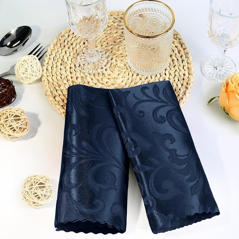 Aormenzy Navy Blue Satin Napkins - 17 x 17 Inches, Elegant Floral Pattern, 50 Pack Set