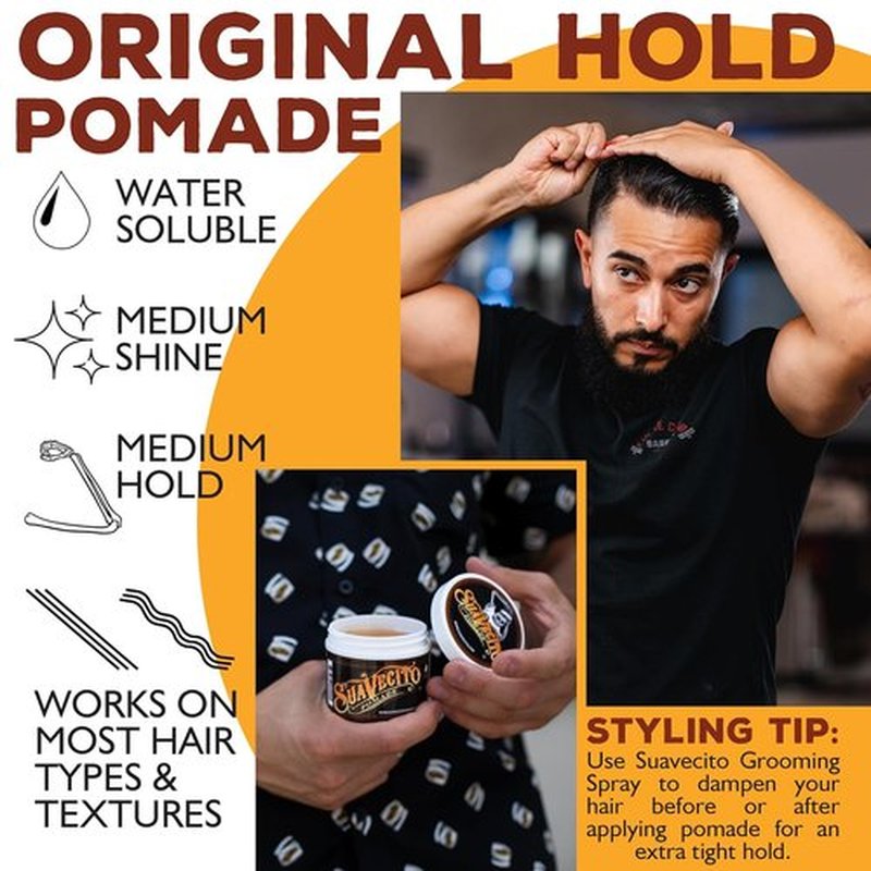 Suavecito Pomade Original Hold - Medium Shine Water-Based Hair Gel, 2.3 oz | Flake-Free, Easy Wash Out