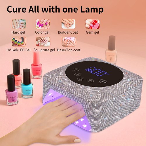Kikugu Cordless UV LED Nail Lamp,72W Rechargeable UV Light for Gel Nails with 5 Timer Setting Quick Dry Curing Lamp with Display Auto Sensor for Salon & Home(AB Diamond)