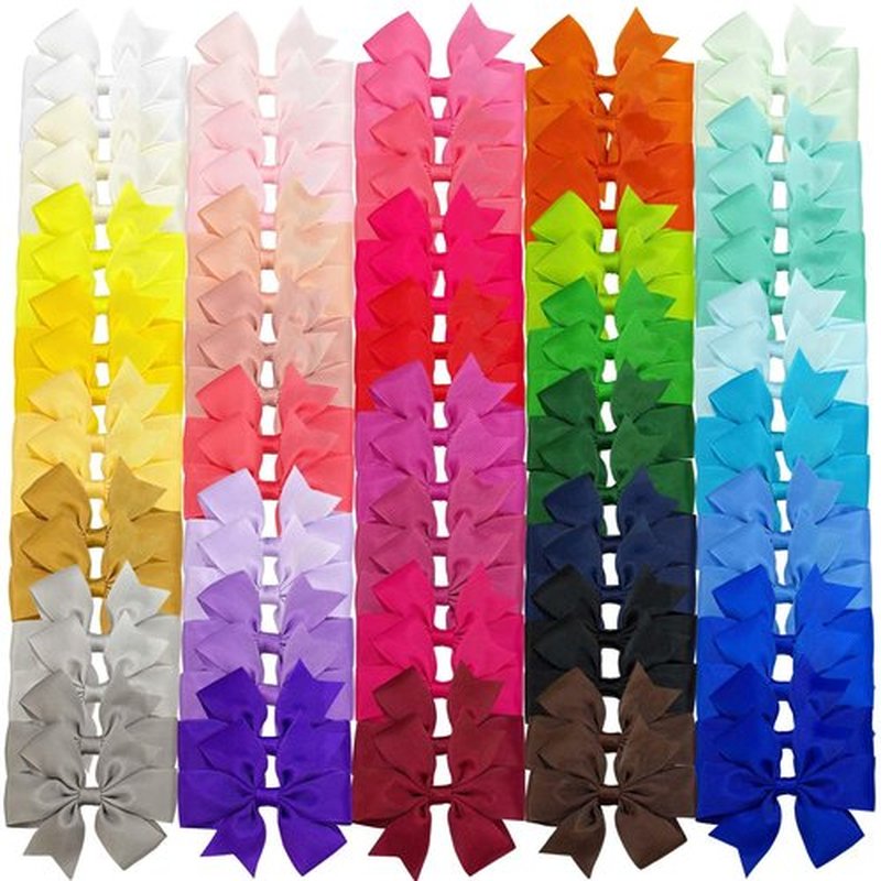 OAOLEER Hair Bows for Girls Boutique Grosgrain Ribbon Pinwheel Hair Bows for Baby Girls, Toddler Bows Hair Clip Birthday Gifts In Pair (3inch-80pcs Bows)