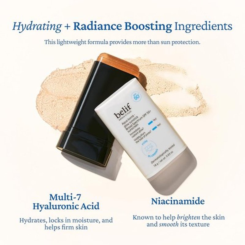 Belif Aqua Bomb Niacinamide Sunscreen Stick SPF 50+ - Lightweight Korean Sunstick with Hyaluronic Acid, No White Cast, 0.63 oz