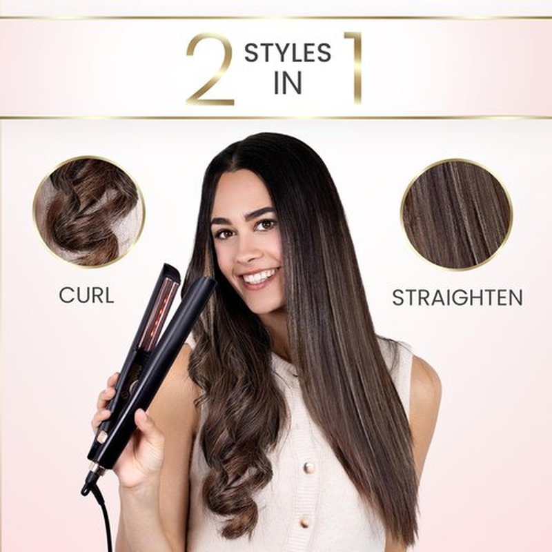 ELLA BELLA® Slimline Hair Straightener with Infrared Technology | 2-in-1 Straightening & Curling | 10 Temp Settings | Portable Design