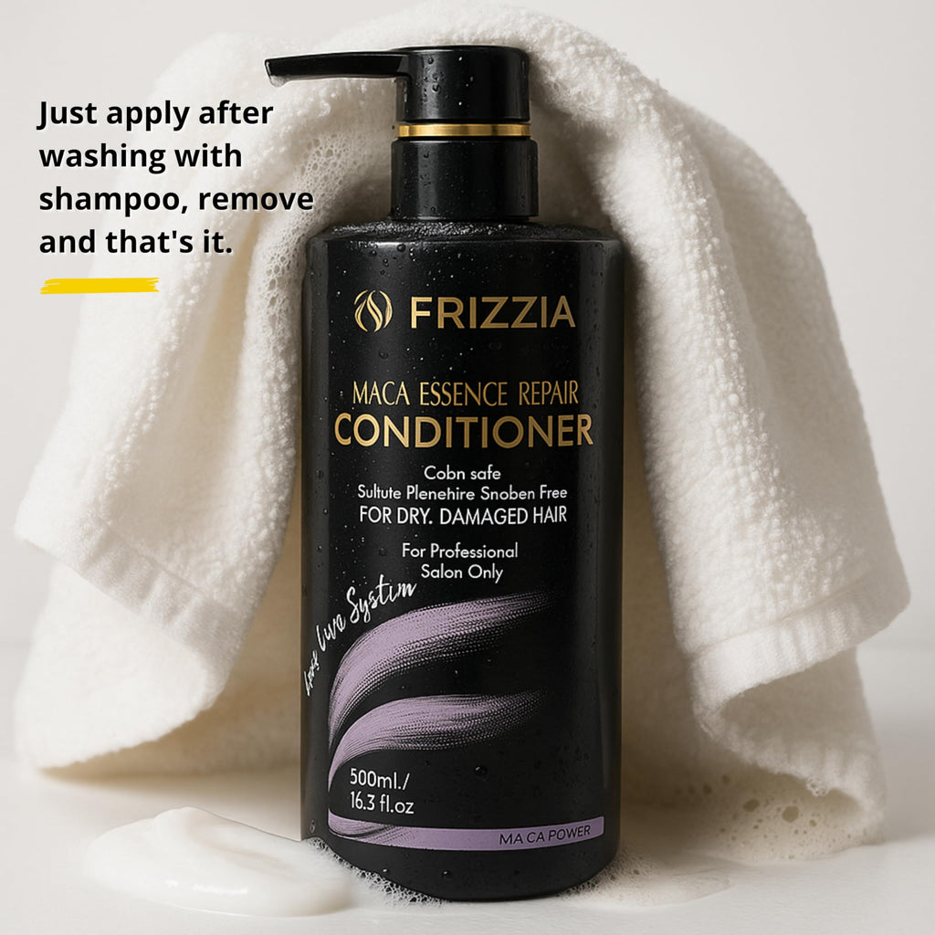Frizzia PROFESSIONAL Conditioner with Maca, Argan and Vegetable Collagen | Repairs and Strengthens Damaged Hair | Opens Cuticles, Softens and Nourishes All Hair Types | 500ml