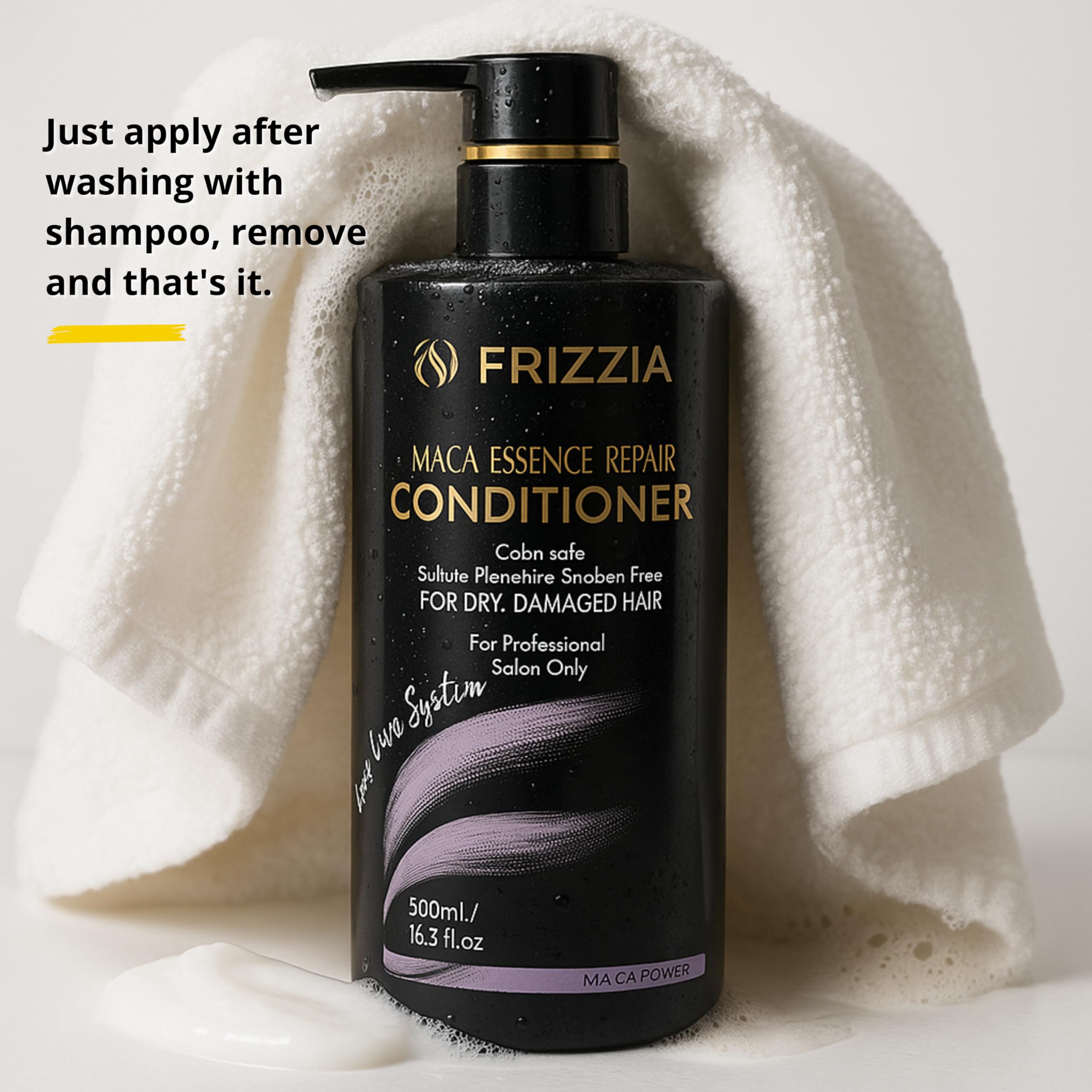Frizzia PROFESSIONAL Conditioner with Maca, Argan and Vegetable Collagen | Repairs and Strengthens Damaged Hair | Opens Cuticles, Softens and Nourishes All Hair Types | 500ml