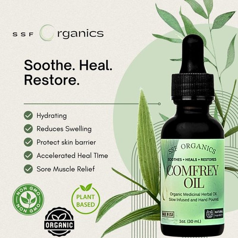 SSF Organics Comfrey Oil for Healing, Relief and Recovery - Undiluted, Slow Solar Infused Topical Botanical Treatment, Free of Toxic Pyrrolizidine Alkaloids (PAs) & Parabens