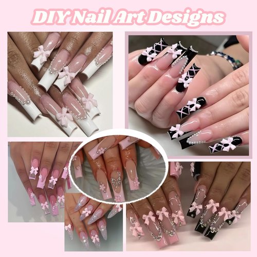 3D Flowers Nail Charms Y2K Kit, Metal Butterfly Cherry Colorful Bow Nail Charms for Nails Art Gems, Flatback Pearls Charms for Nails Bows Manicure DIY Crafts Jewelry Nail Accessories