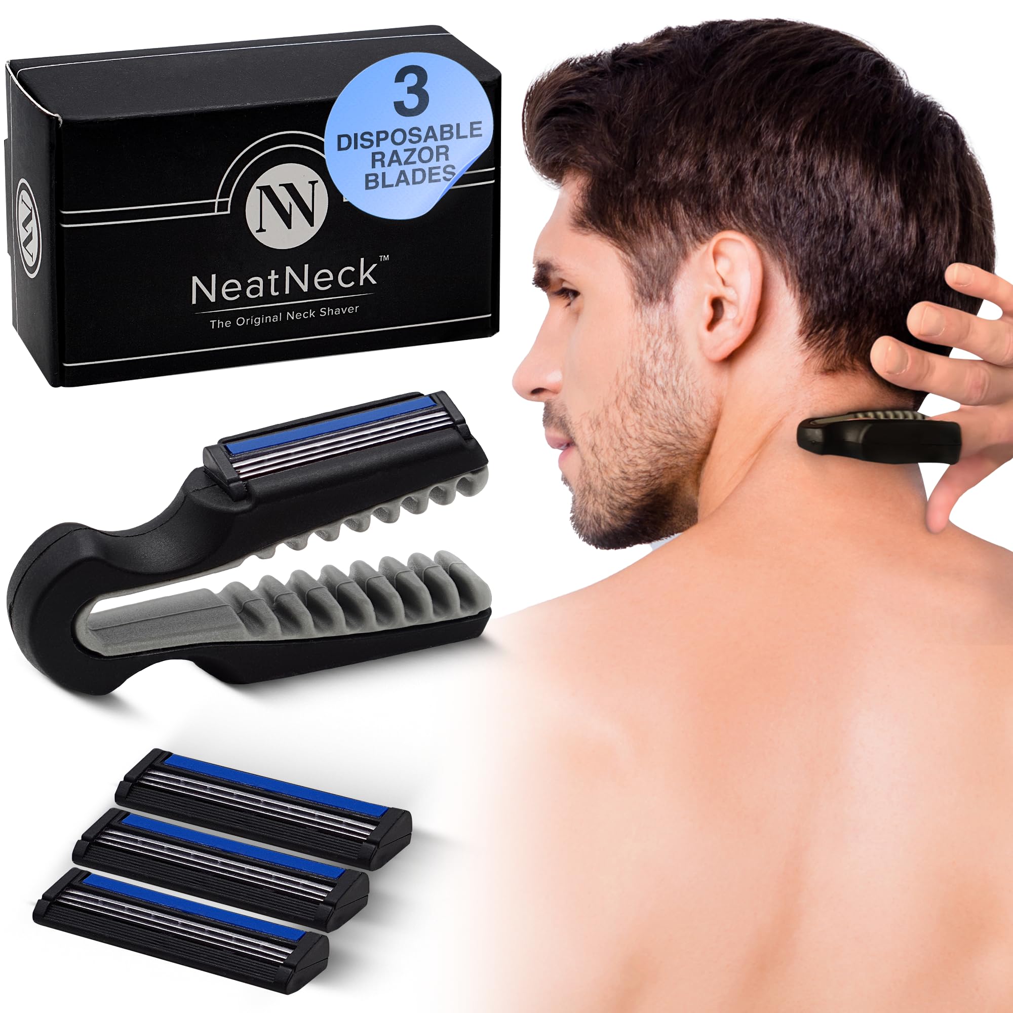NeatNeck Precision Neck Shaver for Men and Women - Compact & Comfortable Grip with 3 Disposables Razor Blades - Smooth Shave for Harry Necks - Portable Design, Up to 30 Uses - Helps Sensitive Skin
