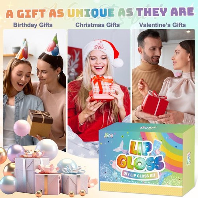 Jcoos Lip Gloss Making Kit, Lip Gloss Set for Women Lip Kit Fun DIY Lipgloss Making Kit, Make Your Own Lip Gloss Kit, Moisturizing Glitter Keychain Birthday Gifts Girls Trendy Stuff